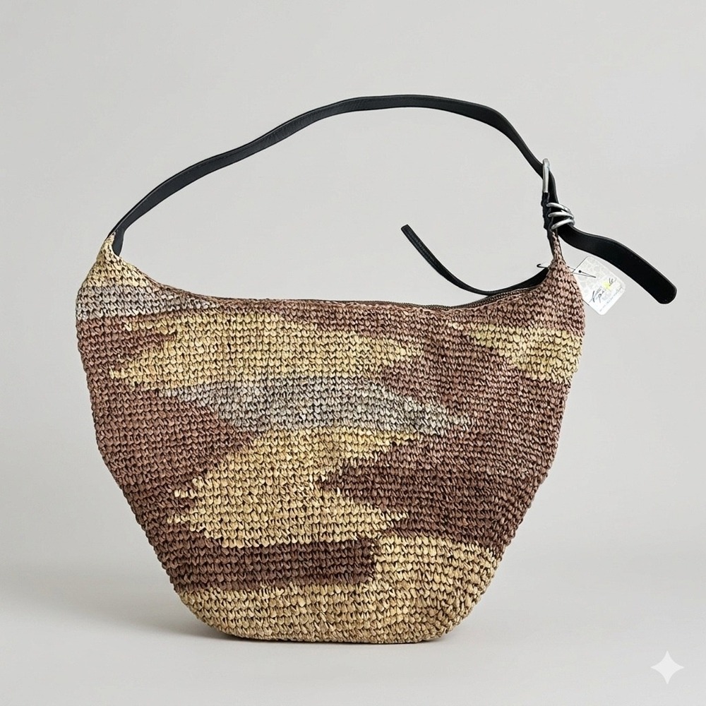 Free People Santorini Straw Tote Bag Neutral Mix Woven Raffia Hobo OB2221606 NEW - Picture 6 of 9